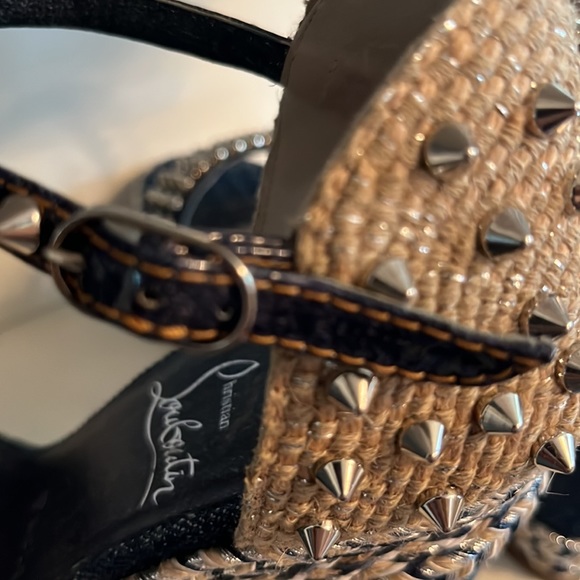 Louboutin denim wedges 38 Madmonica 120 Miss Denim Pat Silver spikes - Picture 8 of 13